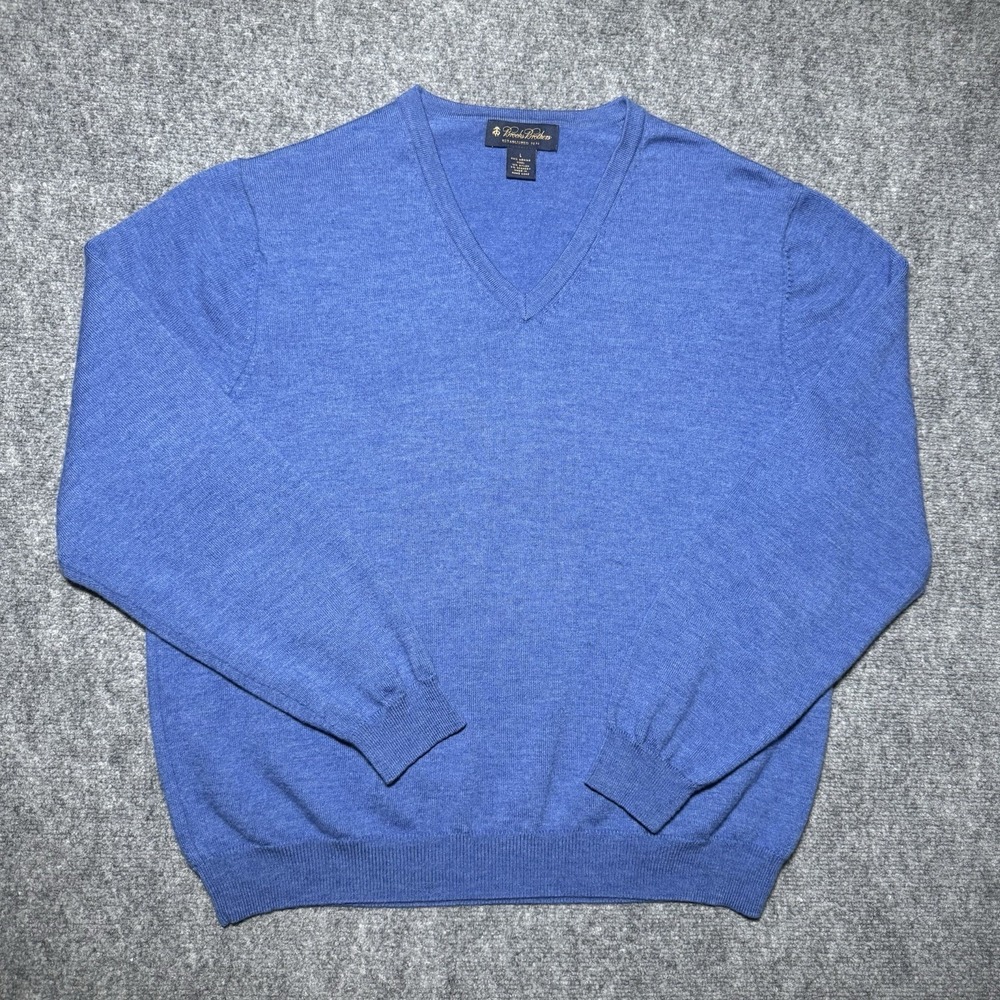 Brooks Brothers Sweater‎ Light Blue V-Neck Merino Wool Blend Men Size Large